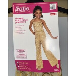 Girls BARBIE Movie Gold Disco Jumpsuit Halloween-Costume-Party- Size S 4-6- NWT